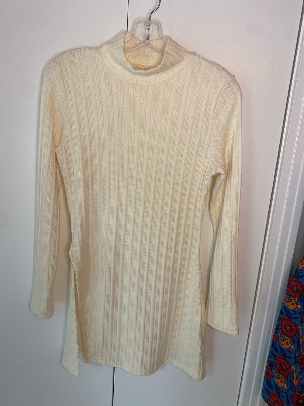 OGL Mock Turtleneck Mini Dress Sweater Cream Size M LWD Athleisure
